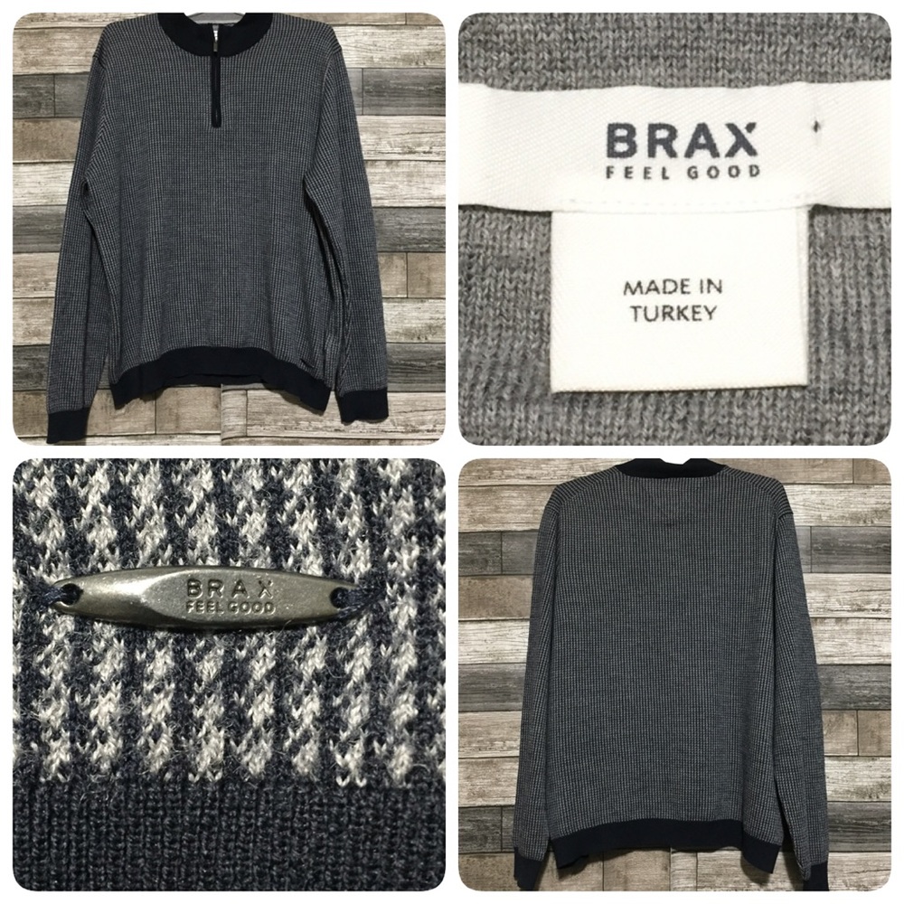 Brax feel good 100% merino wool sweater men’s size XL gray mock neck 1/4 zip